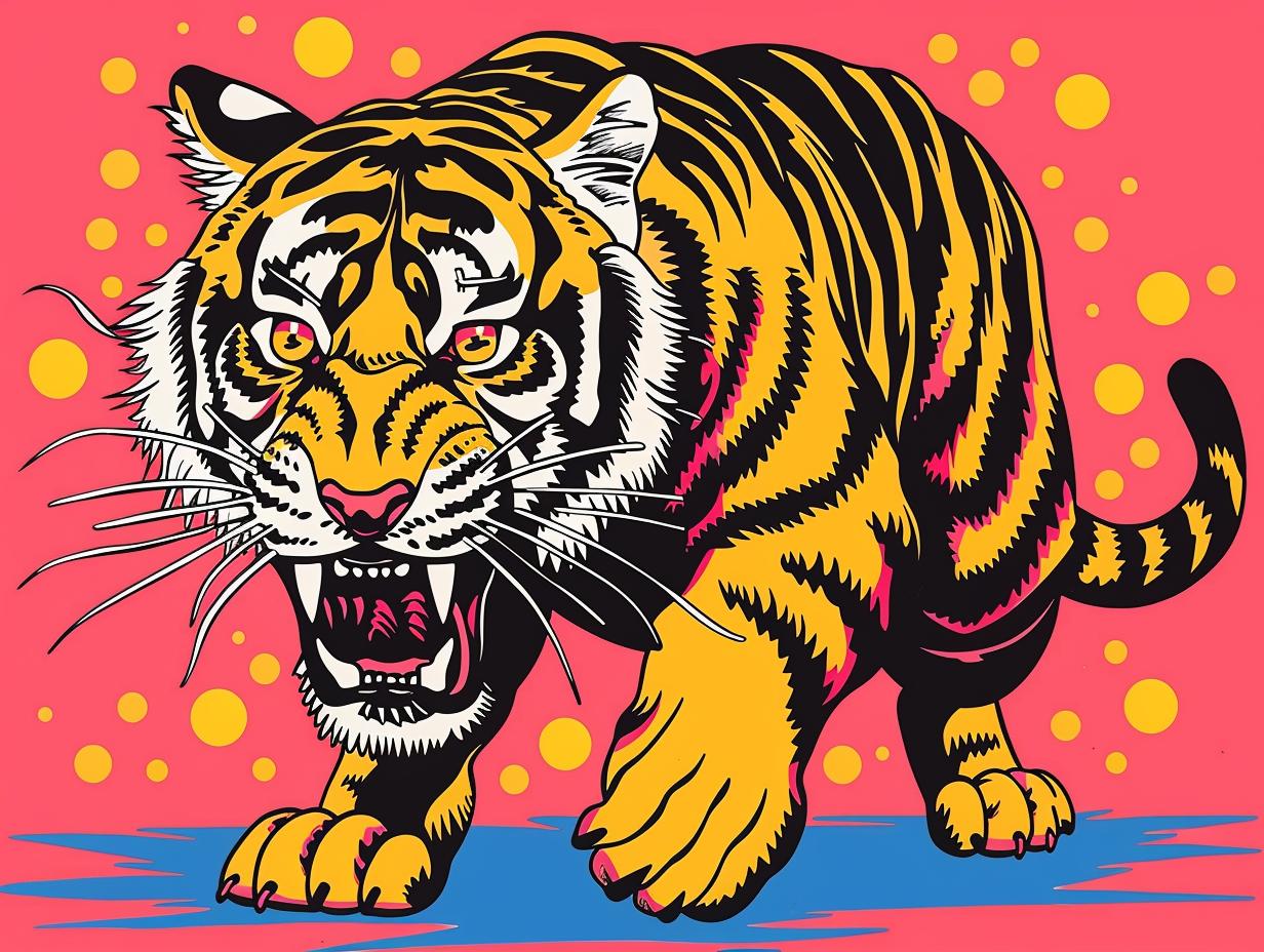 tiger  tattoo  colorful  background  red  yellow  Sailor Jerry  1950s  comic  art 919633