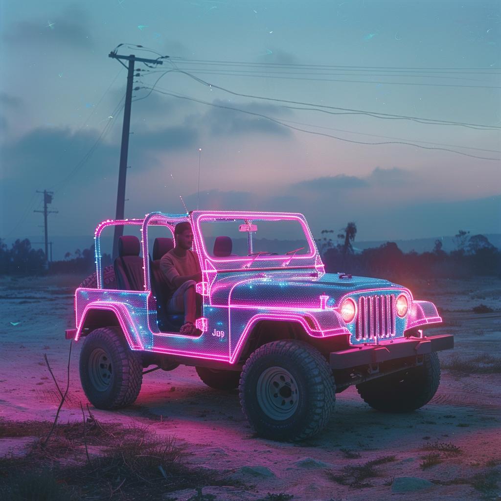 surreal  neon  jeep  desert  pink  creative  album  cover  vibrant  lights 962579