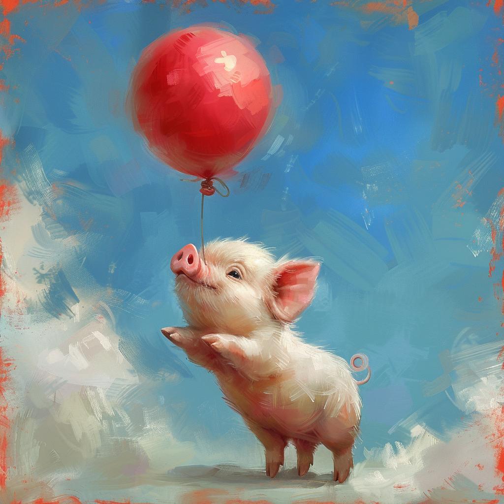 pig  balloon  blue  sky  whimsical  cute  animals  playful  illustration  artwork 960189