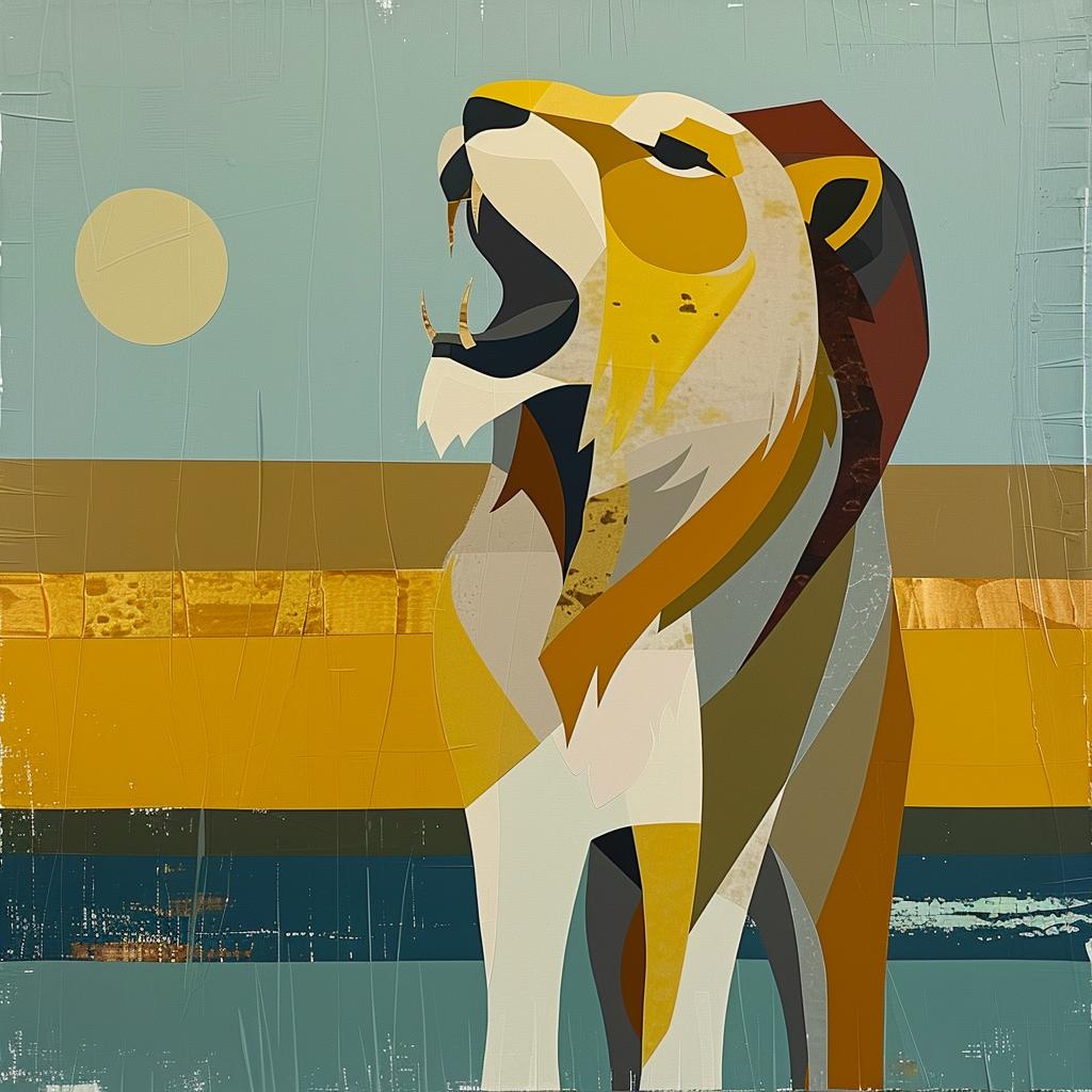 lion  roaring  skyscape  painting  wildlife  artwork  fierce  dynamic  background  colorful 938474