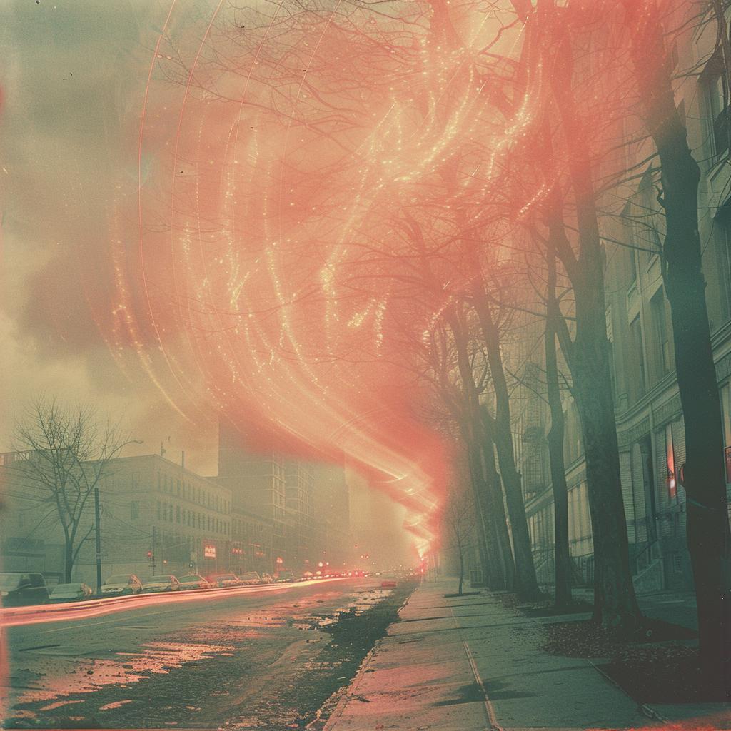 quantum  waves  double  exposure  red  light  street  lifestyle  photo  art 1032139