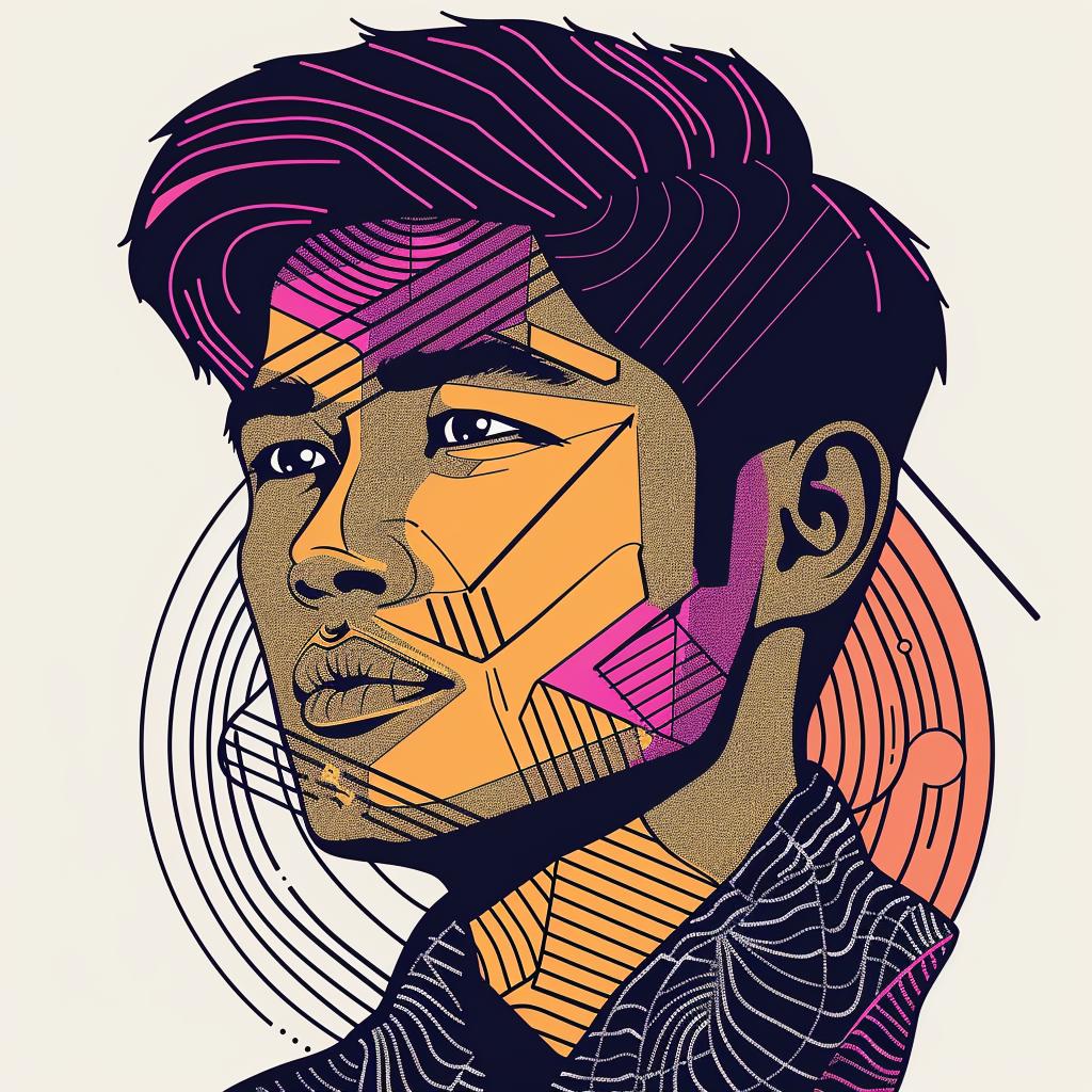 PopArt  Asian-American  male  colorful  portrait  short-cropped  modern  vibrant  graphic  white 937200