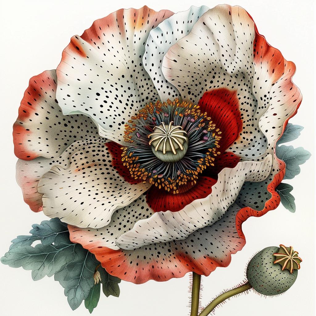 botanical  illustration  poppy  red  white  flowers  Haeckel  art  nature  color 960133