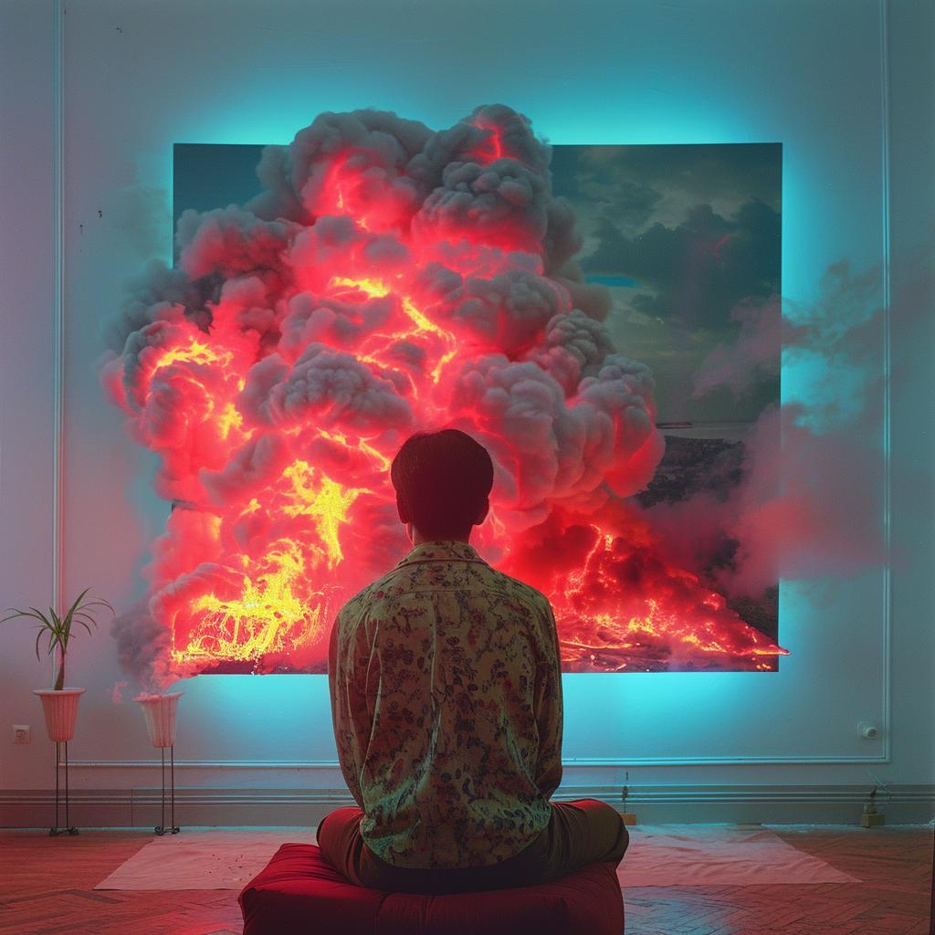 creative  surreal  album  cover  neon  volcano  painting  man  fire  artistic 976520