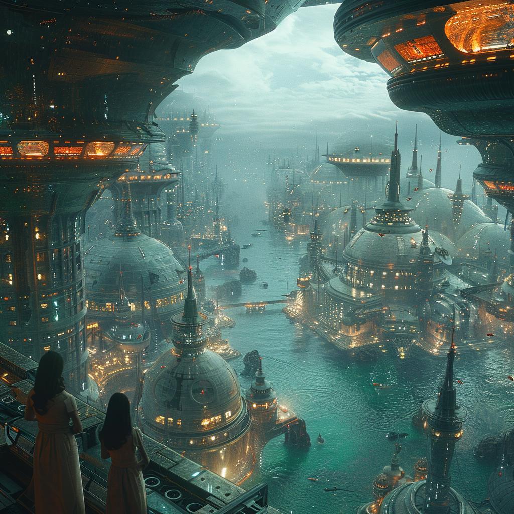 futuristic  city  ocean  submarine  photorealistic  view  fish  domes  towers  sci-fi 1028842