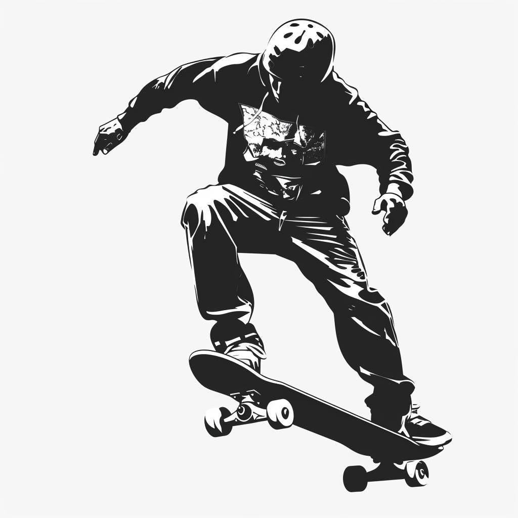 skateboarder  black  white  minimal  vector  drawing  silhouette  simple  linocut  svg 952153