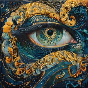 Art Nouveau  Surrealism  pointillism  eye  swirls  gold  blue  naturalistic  spiritual  dark 1077161