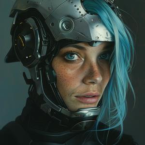 cyberpunk  woman  blue hair  helmet  futuristic  anodized steel  sci-fi  anime  hyper-realism  industrial 1074549