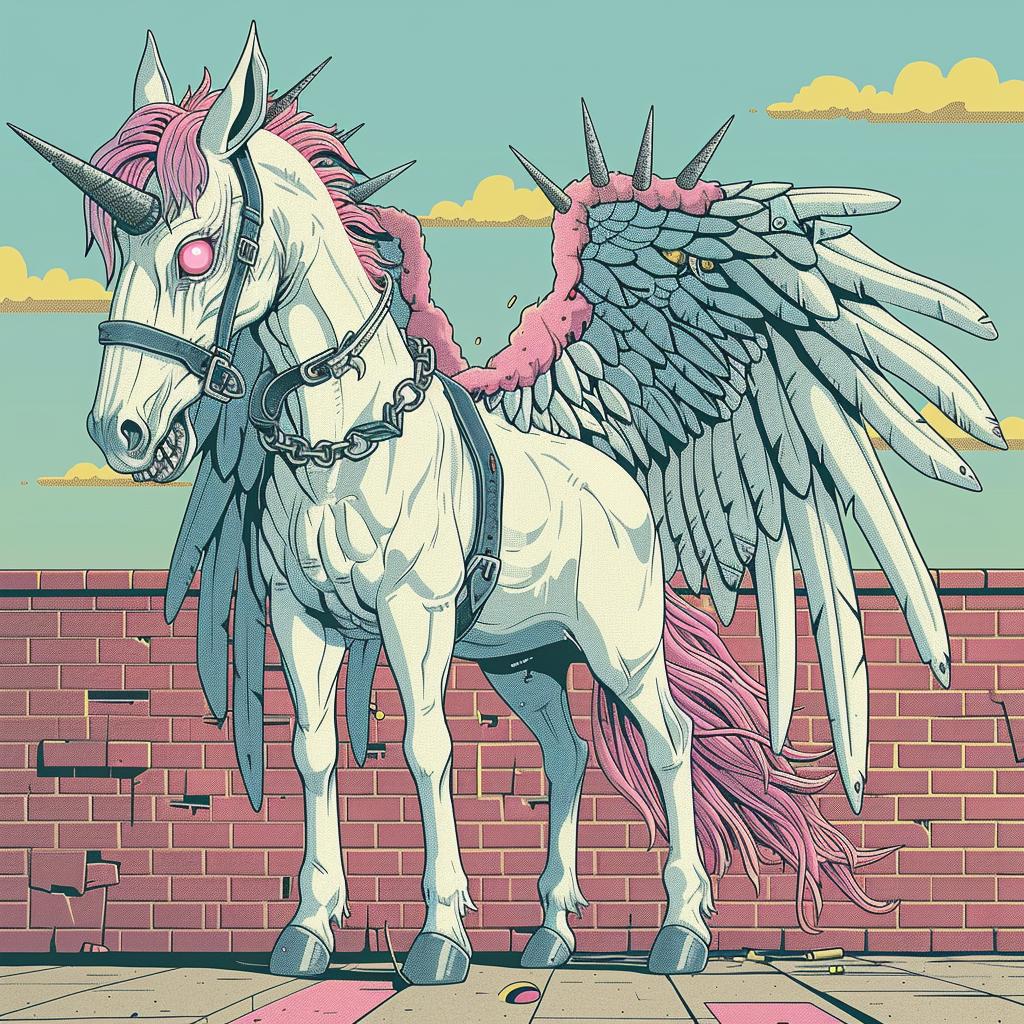 mythical  pegasus  terrifying  spiked  collar  creature  cartoon  unicorn  wings  pink 927964