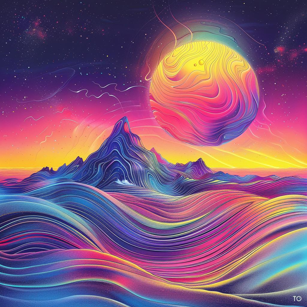 psychedelic  sunset  waves  mountains  colorful  abstract  landscape  dreamy  vibrant  art 928377