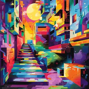 surreal  colorful  painting  city  street  stairs  Marcel  Mouly  art  graphic 1079647