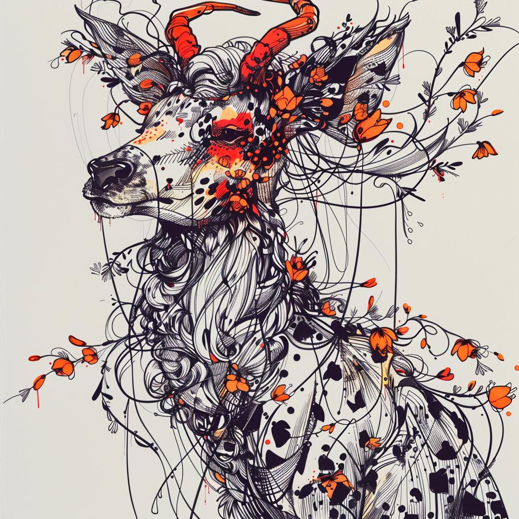 mythical  creature  hybrid  deer  flowers  fantastical  unique  drawing  illustration  fantasy 953060