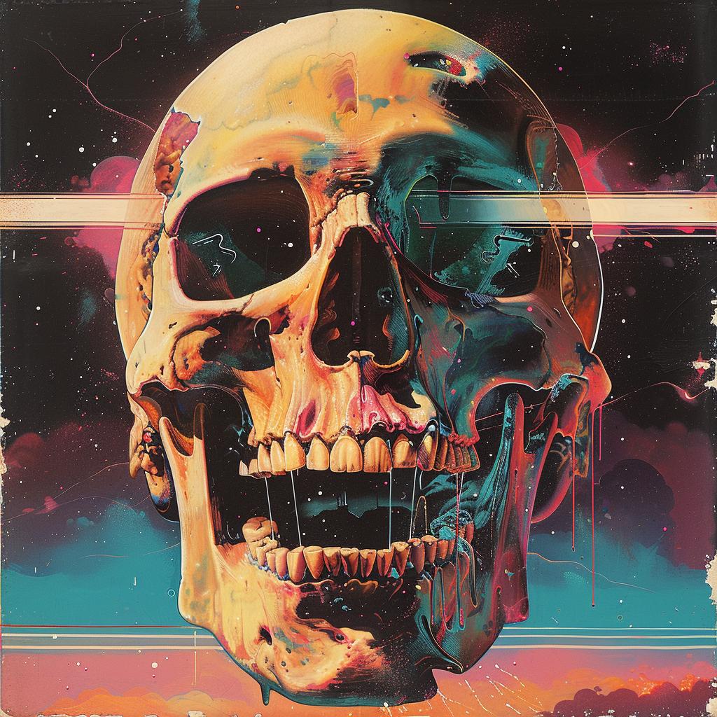 skull  blue  background  colorful  art  Nychos  minimal  psychedelic  vibrant  design 960692