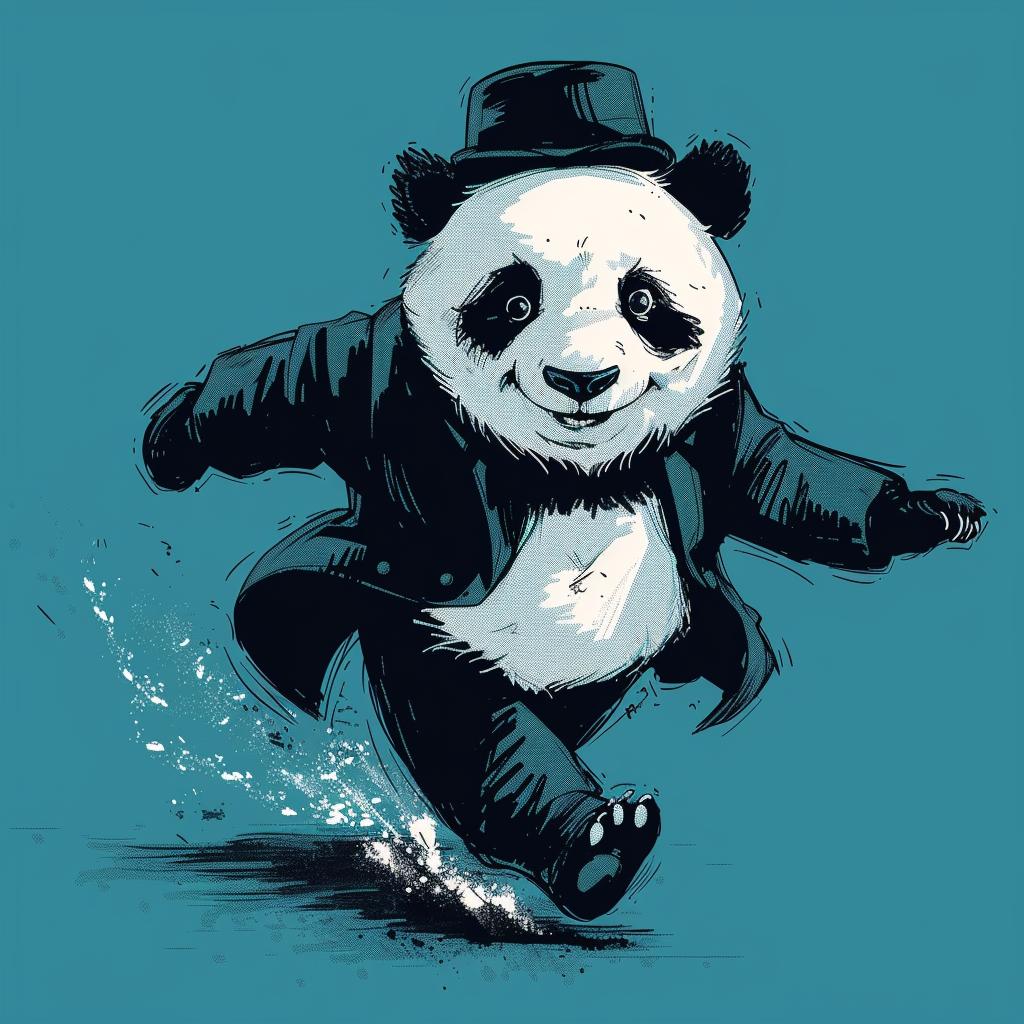 illustration  cartoon  panda  running  suit  hat  whimsical  colorful  playful  design 938221