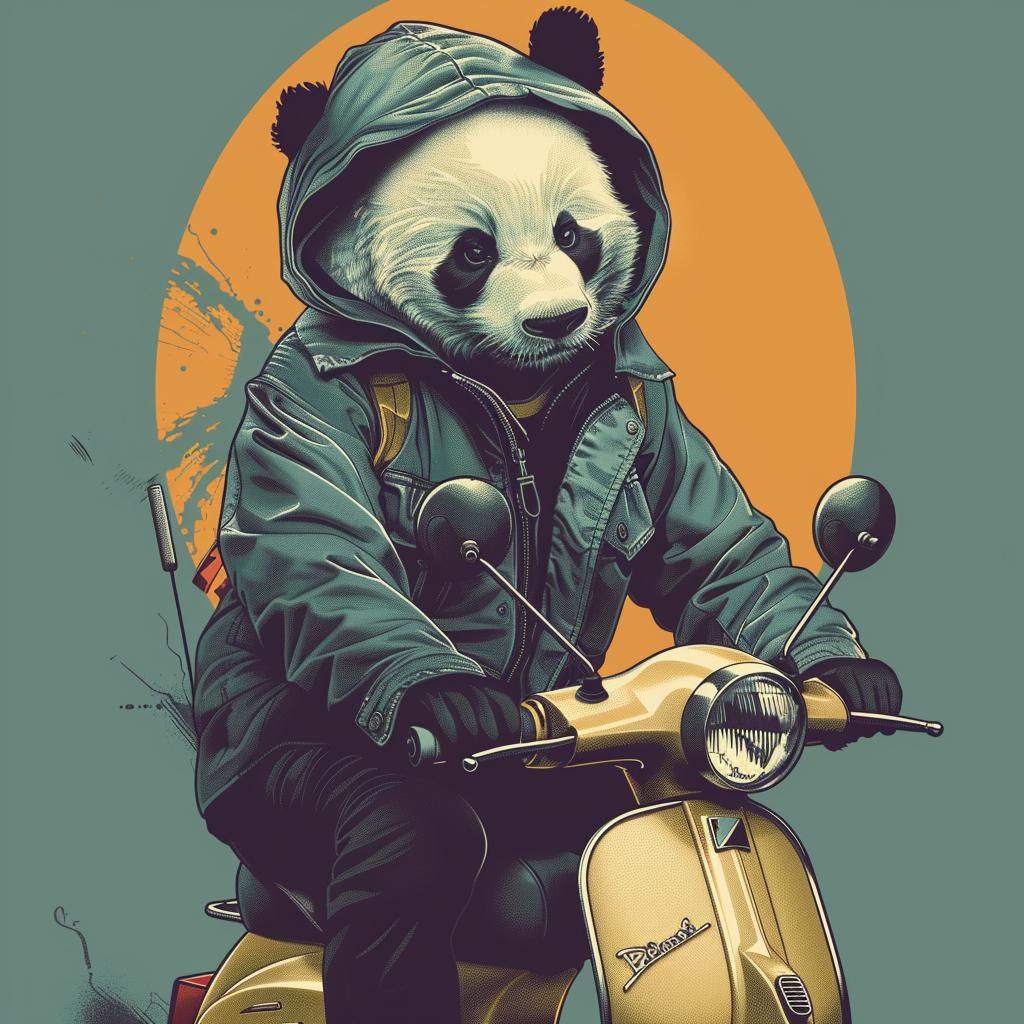 panda  scooter  happy  minimal  blue  yellow  motorcycle  goggles  helmet  playful 955349