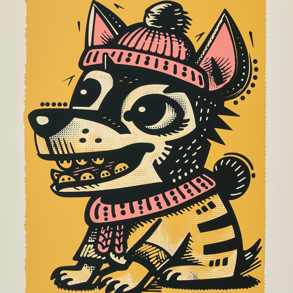 dog  hat  scarf  minimal  cartoon  animal  streetwear  yellow  design  aggressive 957785