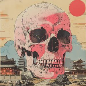 surreal  album  cover  skull  red  sun  hyper-realistic  screenprinting  symbolist  art 1078414