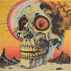 surreal  album  cover  skull  sun  risograph  hyper-realistic  symbolist  art  poster 1036904