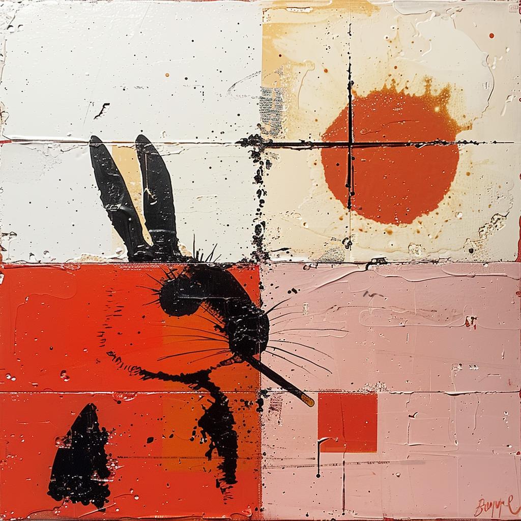 encaustic  paint  rabbit  red  sun  background  bold  colorful  surreal  playful 938380