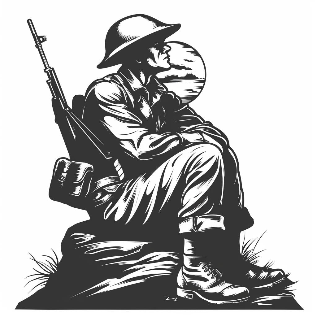 soldier  silhouette  vintage  icon  emblem  war  black  white  linocut  tattoo 952007