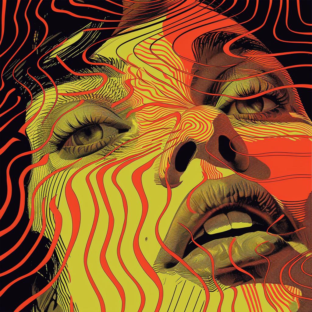 album  poster  psychedelic  portraits  illustrations  linear  red  yellow  fine-detail  screenprinting 1026158