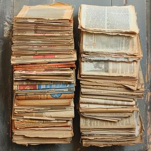 old  newspapers  aged  vintage  stack  newsprint  paper  collection  wooden  table 1075308