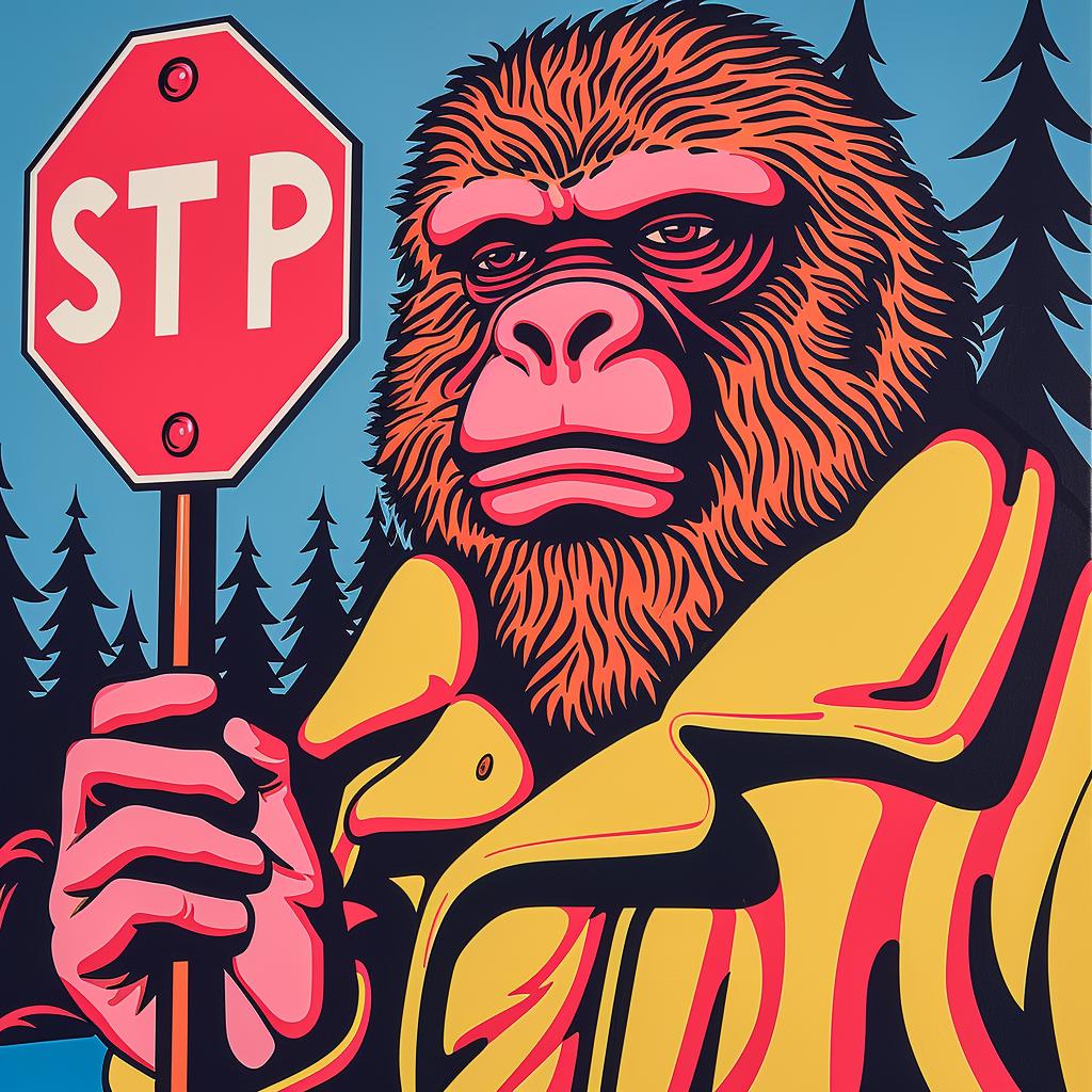 gorilla  poster  stop  sign  cartoon  humorous  design  playful  graphics  illustration 962769