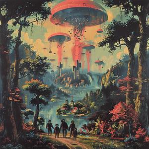 alien  landscape  people  walking  surreal  chromolithography  colorful  science-fiction  otherworldly  exploration 1057140