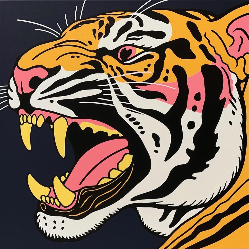 tiger  snarling  painting  teeth  open  mouth  fierce  wildlife  dynamic  vivid 1022131