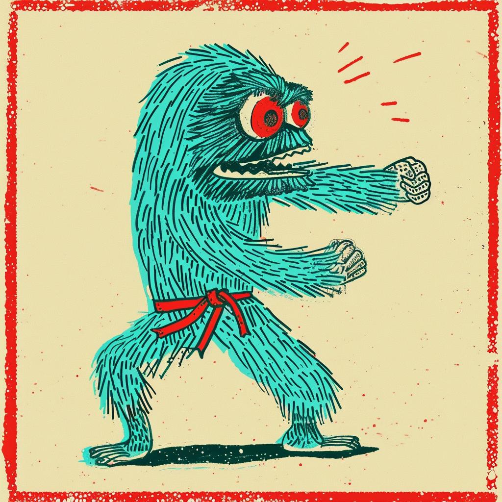creature  karate  cartoon  monster  red  eyes  belt  dynamic  action  playful 940696