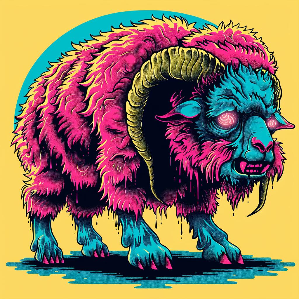 wolf-sheep  creature  comic  colorful  pink  cyan  yellow  2D  flat  art 927919