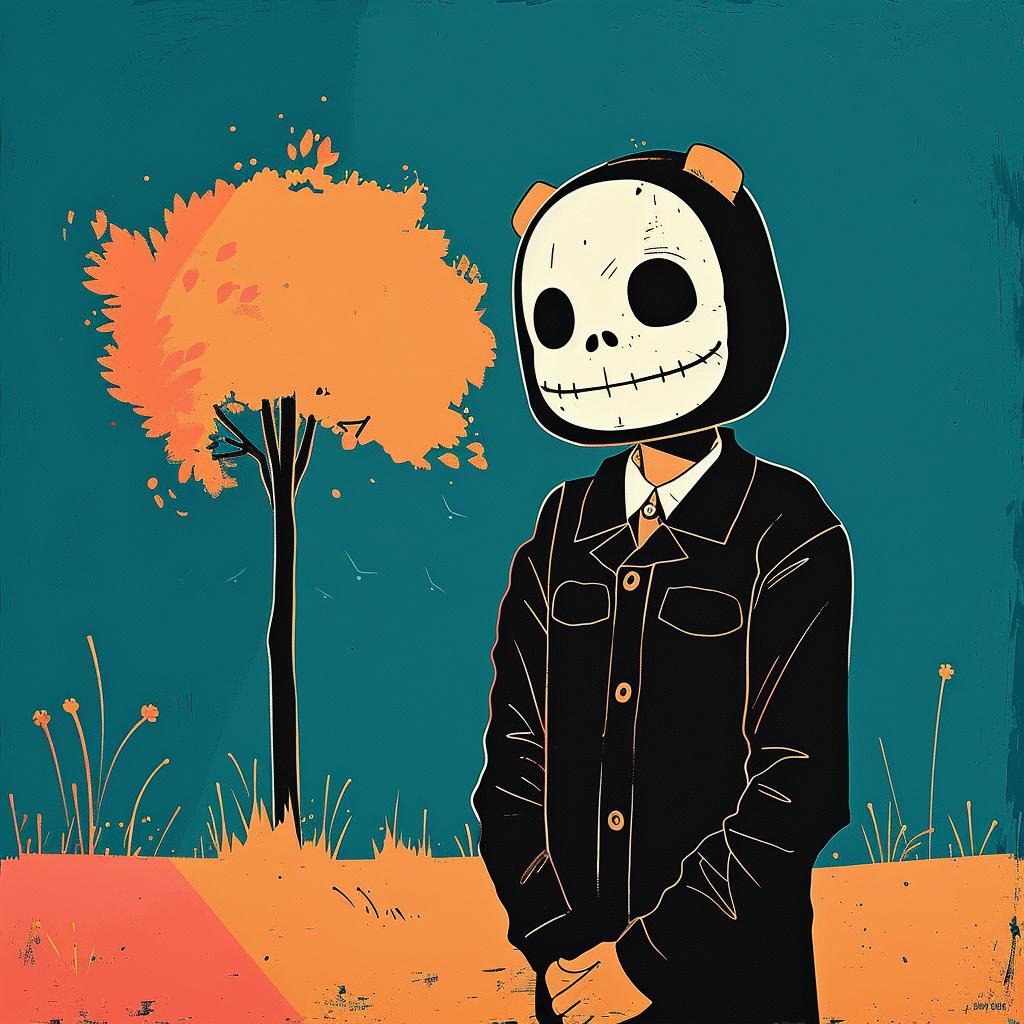 skeleton  suit  cartoon  tree  humor  surreal  whimsical  colorful  art  Joan 1018907