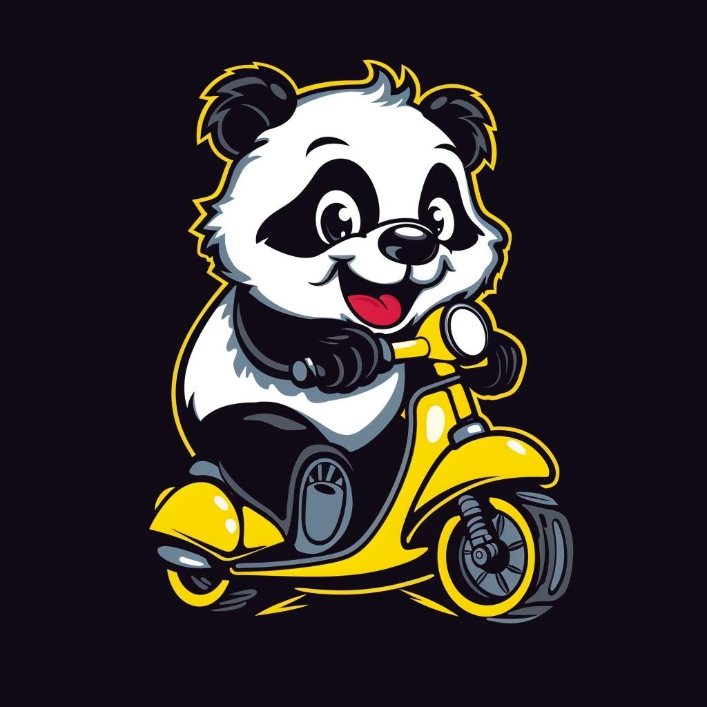 panda  scooter  happy  minimal  blue  yellow  whimsical  playful  cartoon  illustration 955365