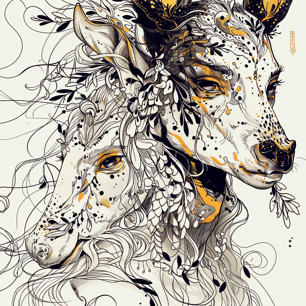 mythical  creature  deer  flowers  nature  whimsical  fantasy  hybrid  illustration  art 952947