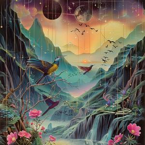 painting  birds  flowers  stream  mountain  chromolithography  nature  colorful  scenery  river 1047604