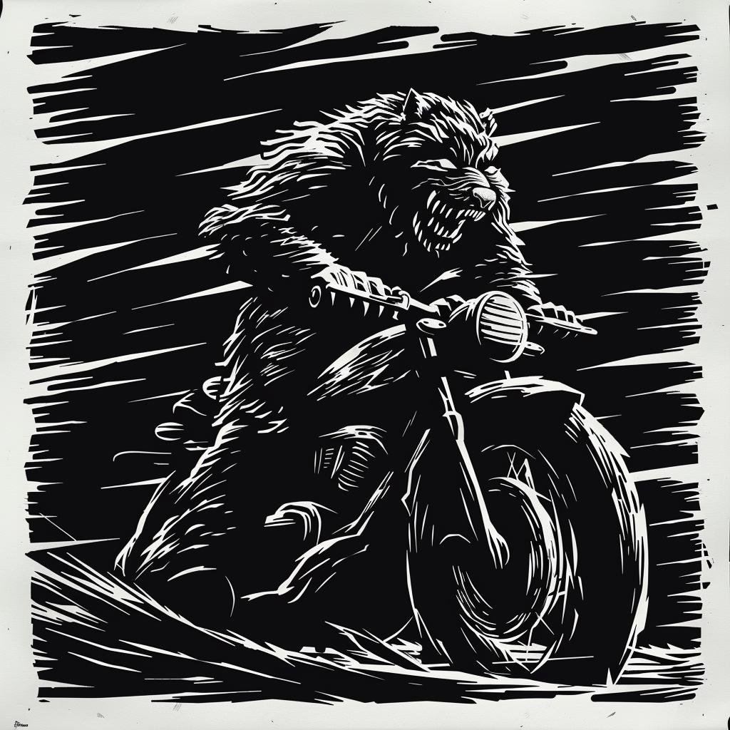 drawing  bear  motorcycle  black  white  illustration  animal  stylized  art  dynamic 1025016