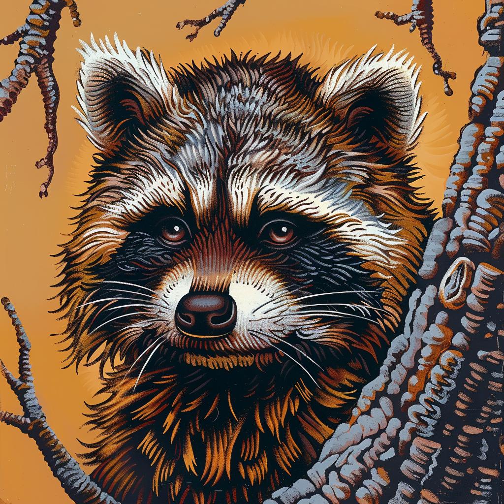raccoon  tree  painting  nature  animal  whimsical  colorful  artwork  outdoors  fur 962481