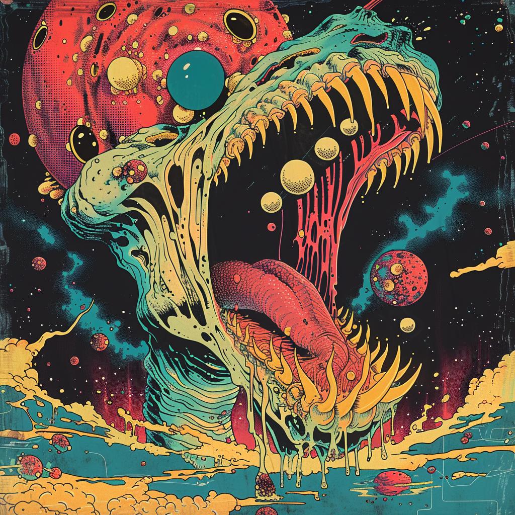album  cover  1980s  Nychos  art  monster  synthwave  geometric  design  stylized 960660
