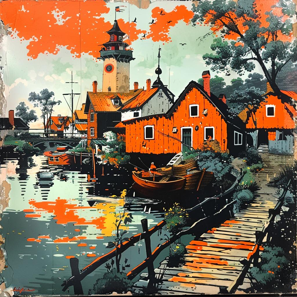 abstract  impressionism  harbor  boats  houses  Hildebrandt  brothers  water  landscape  artwork 928067