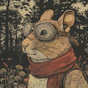 surreal  album  cover  squirrel  goggles  scarf  detailed  screenprint  anthropomorphic  Koloman 1079622