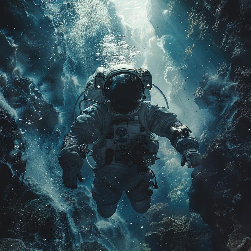 man  spacesuit  underwater  ocean  ultra-realistic  cinematic  science-fiction  deep  exploration  depth 918090