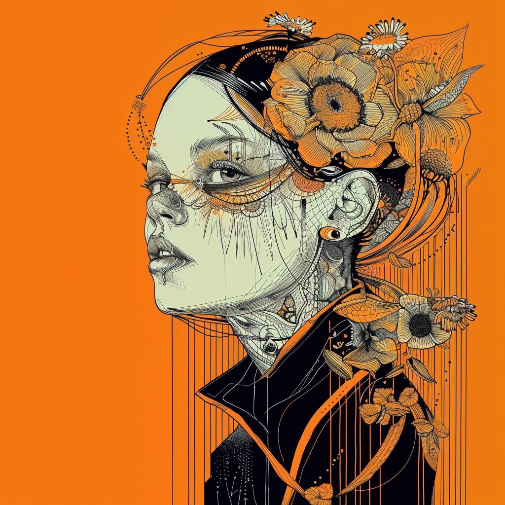 art  woman  flowers  japanese  badge  symmetry  elements  tattoo  orange  dark 928900