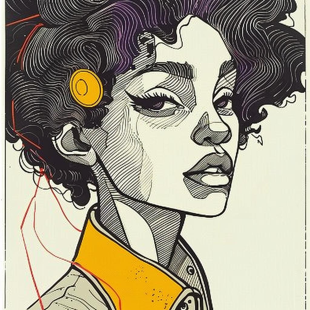 Pop  Art  African-American  female  curly  hair  Patrick  Nagel  portrait  drawing 938153