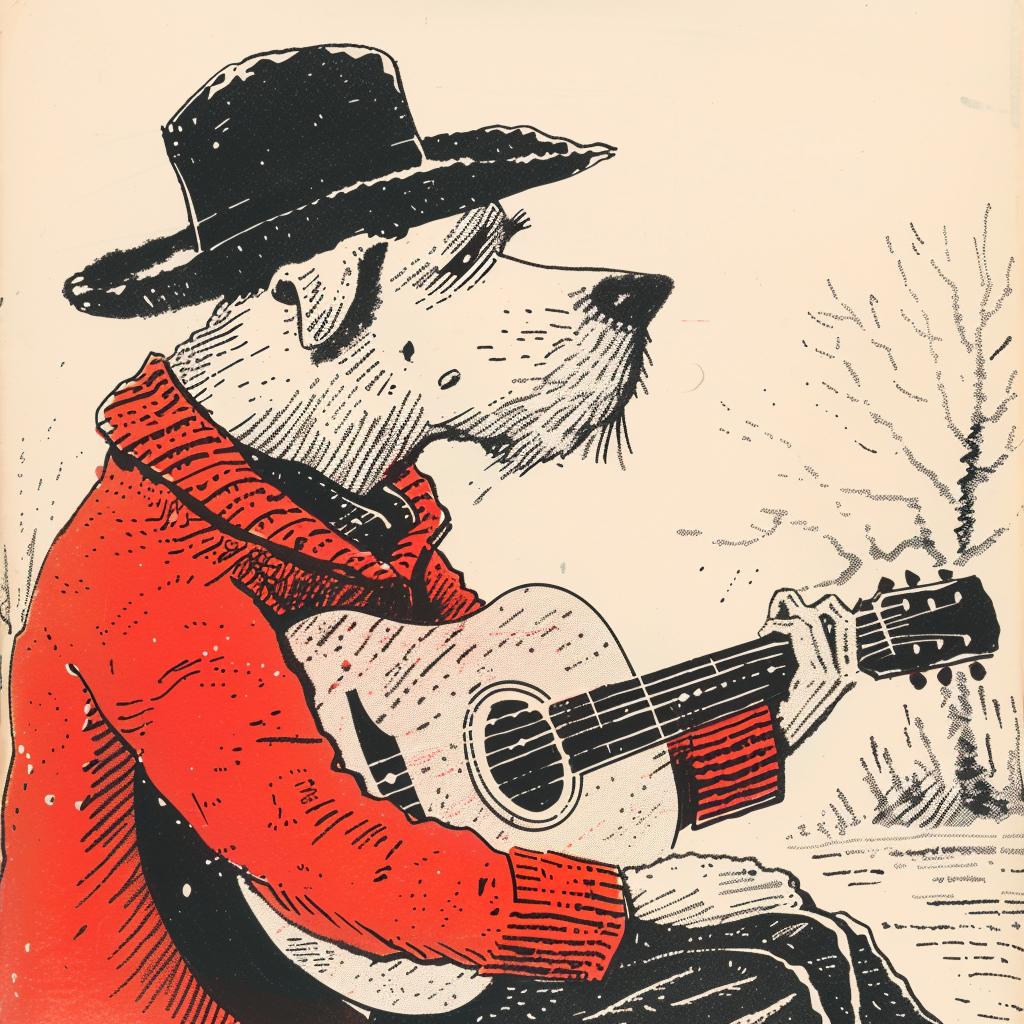 dog  guitar  anthropomorphic  Moebius  acoustic  hat  play  art  illustration  funny 922590