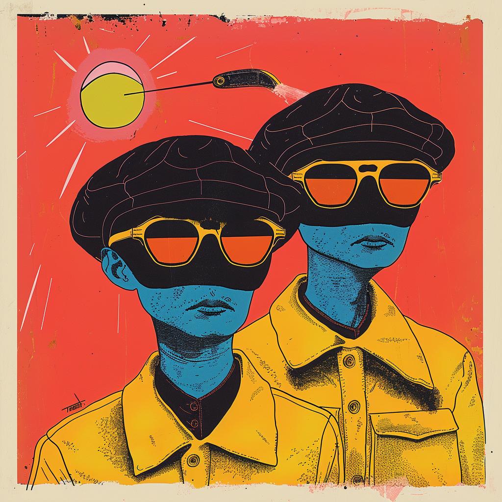 people  sunglasses  hats  sun  surreal  album  cover  playful  illustration  artwork 1018862