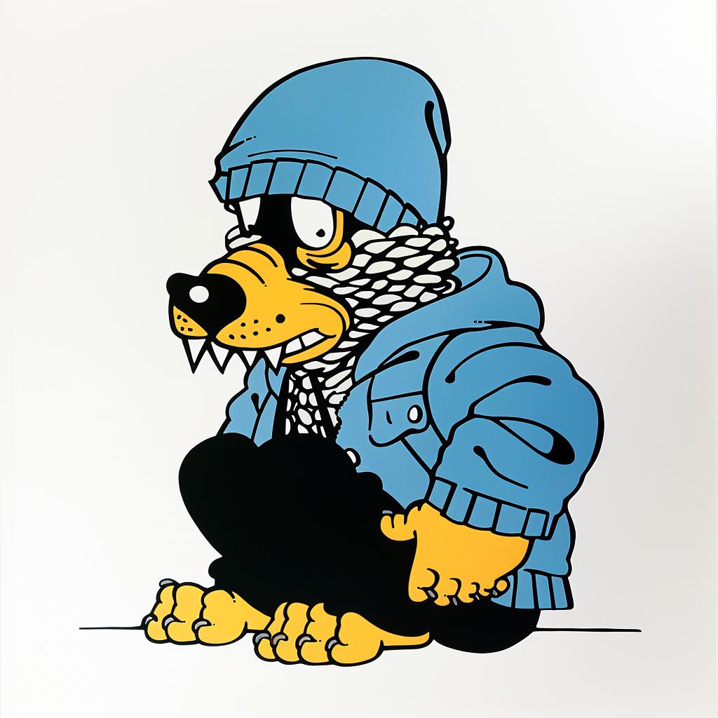 dog  aggressive  streetwise  anthropomorphic  urban  minimalism  blue  yellow  cap  culture 958876