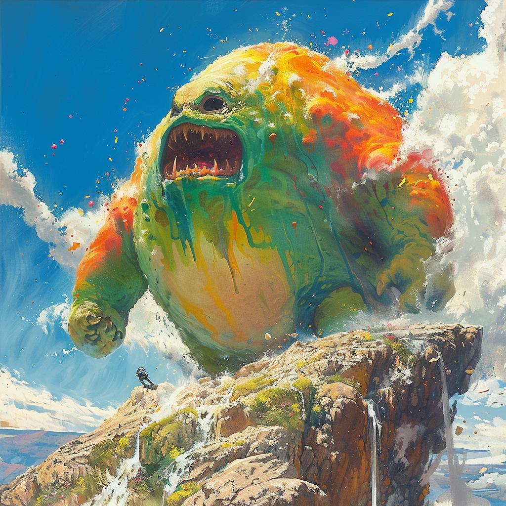 wobbly  monster  top  mountain  paint  illustration  Ralph  McQuarrie  Yoshitomo  Nara 929557