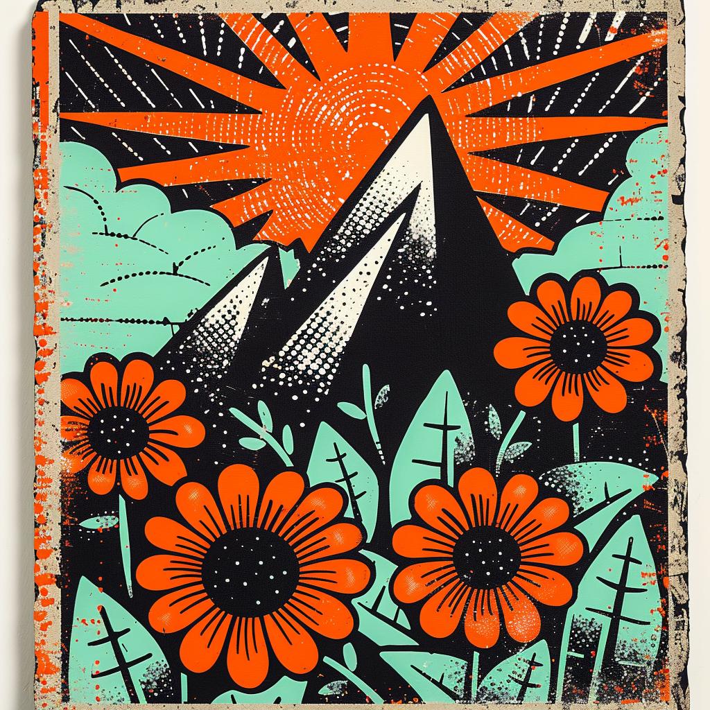vintage  poster  flowers  mountains  Teal  orange  landscape  flowerpunk  art  nature 941783