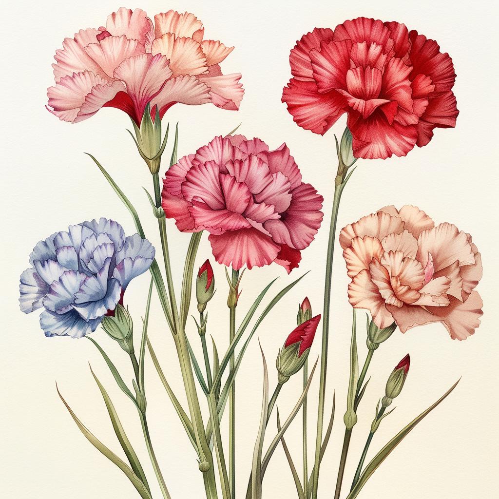 illustration  carnations  watercolor  flowers  botanical  soft  nature  art  delicate  fine 971647