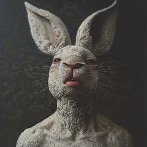 وجه أرنب بشري هجين سريالي، رمزي، رسم ريسوجرافي، ميتسوماسا أنو 1077397